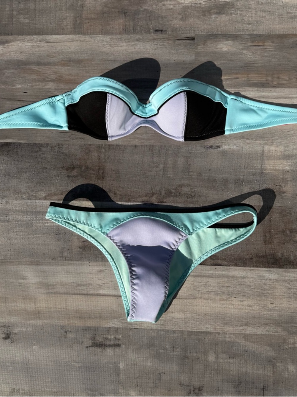 Victoria's Secret Light Blue, Black & White Strapless Bikini Set